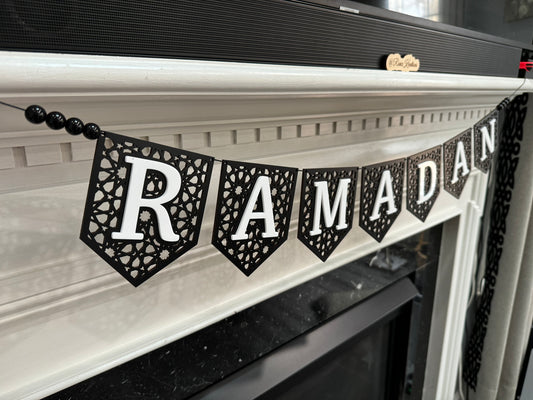 Black | Geometric 2023 Design | Ramadan Mubarak Banner | Eid Banner | Wooden and Acrylic Banner | Ramadan Mubarak | Limited Edition