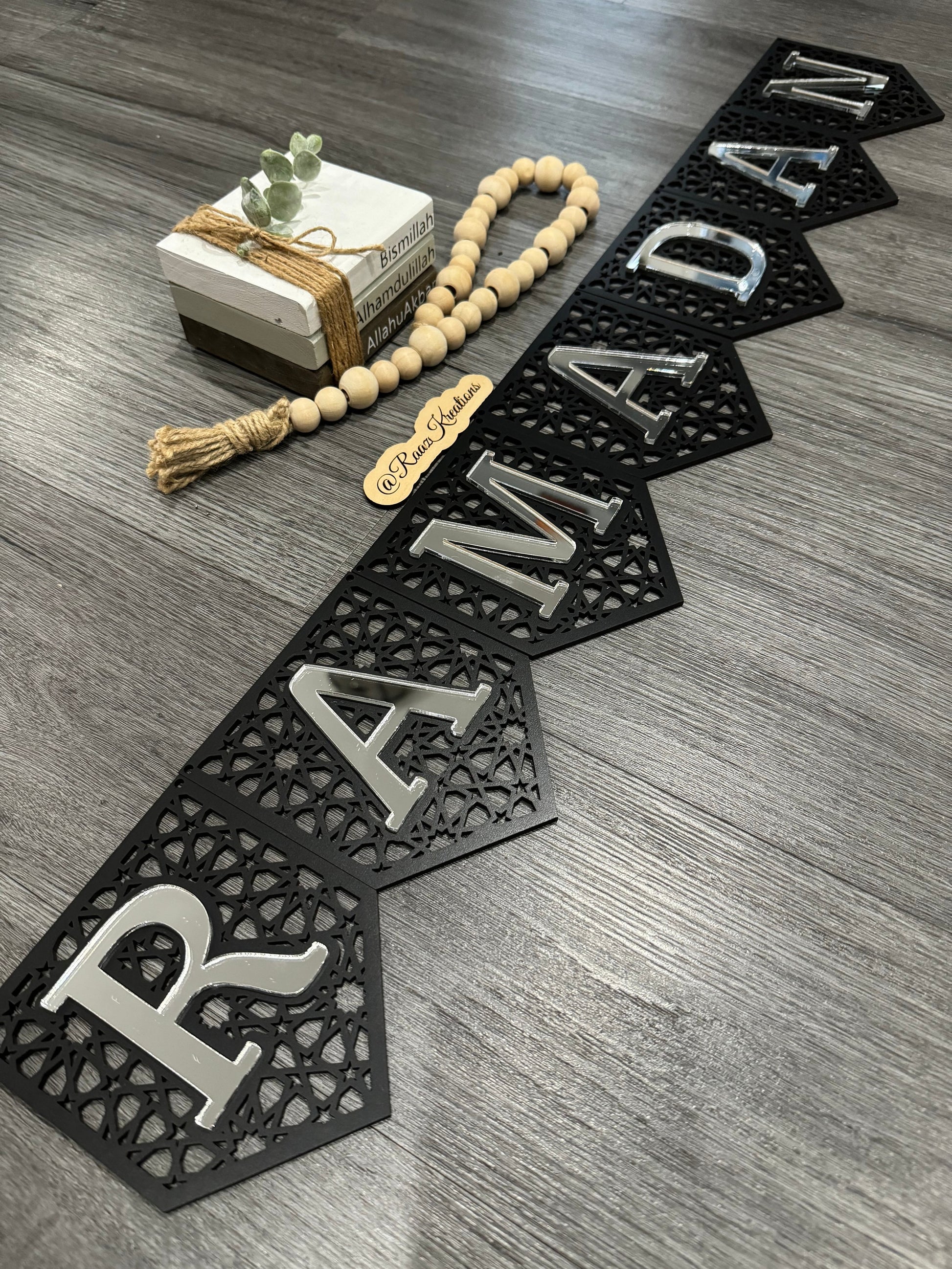 Black | Geometric 2023 Design | Ramadan Mubarak Banner | Eid Banner | Wooden and Acrylic Banner | Ramadan Mubarak | Limited Edition