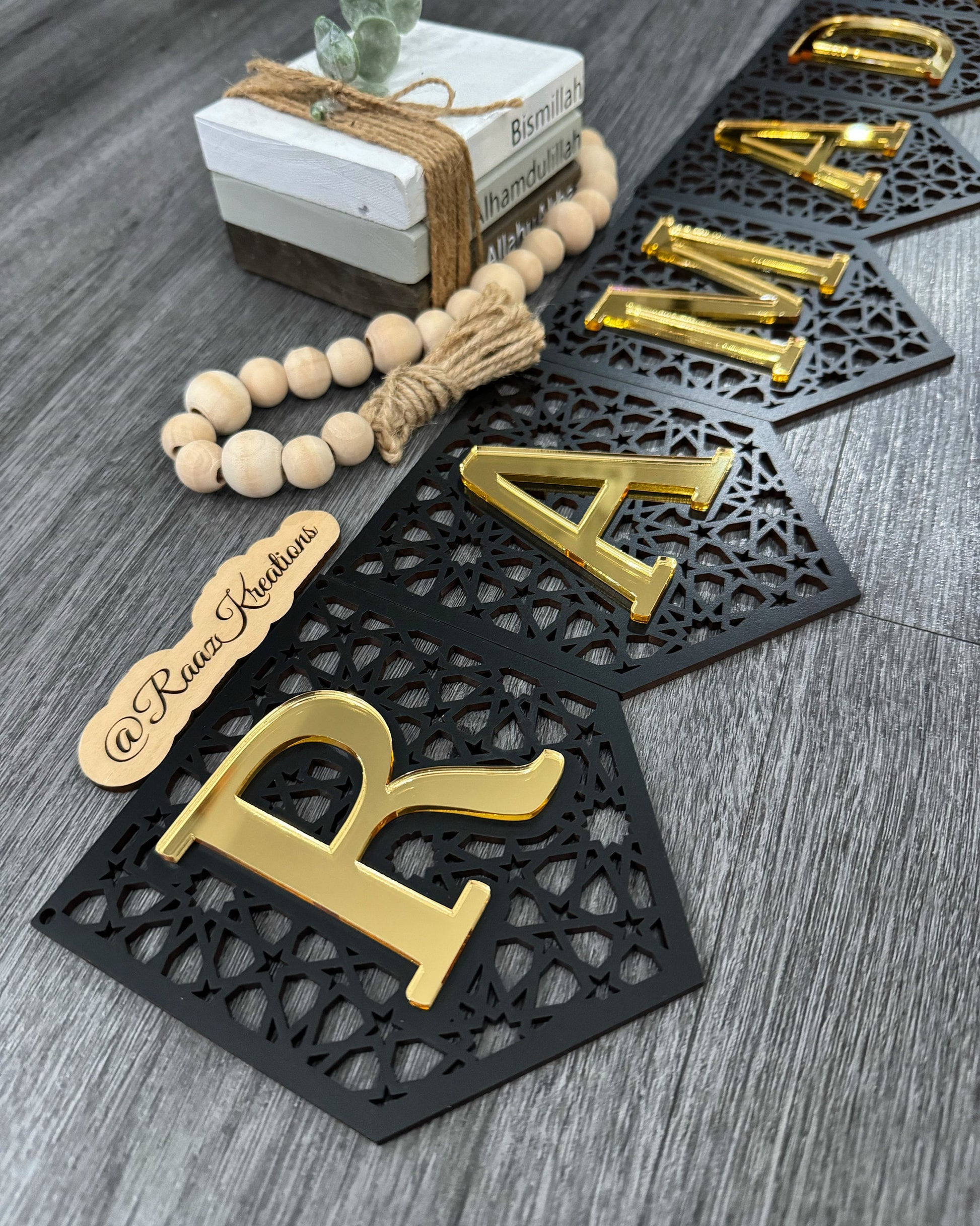 Black | Geometric 2023 Design | Ramadan Mubarak Banner | Eid Banner | Wooden and Acrylic Banner | Ramadan Mubarak | Limited Edition